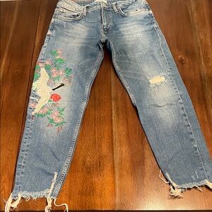 Zara Blue Jeans with Floral Embroidery
